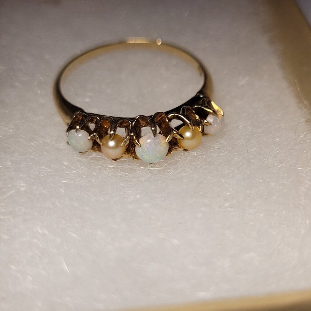 Opal Pearl Antique Gold Band Victorian Era October Birthstone 10k Ring - Picture 6 of 16